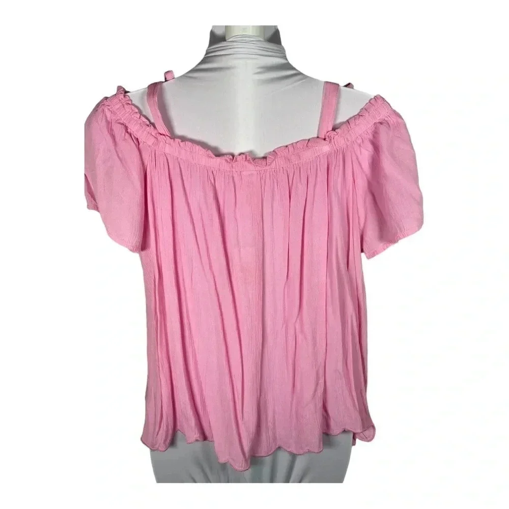 🌸 Justice‎ Pink Rayon Cold Shoulder Top